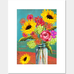 Bright sunflower in a vase Posters and Art